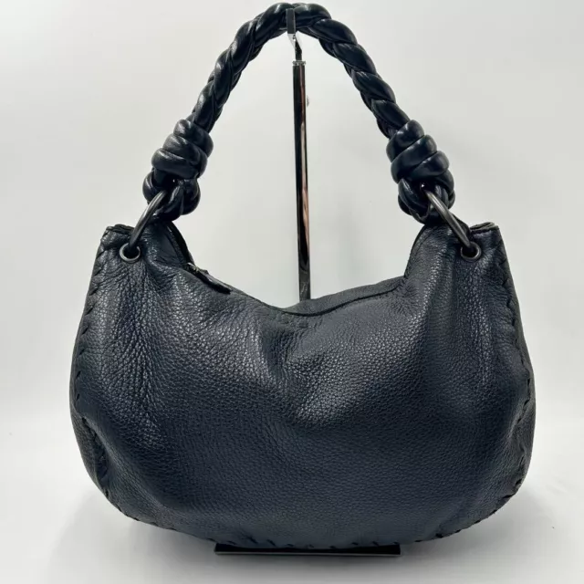BOTTEGA VENETA One Shoulder Bag Handbag Intrecciato Hobo Black Leather Authentic