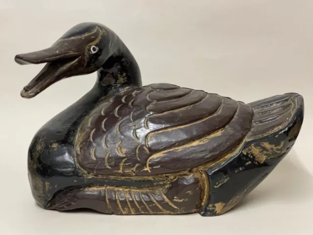 Antique Vintage Large Asian / Anglo Indian Carved Wooden Duck Sculpture Folk Art