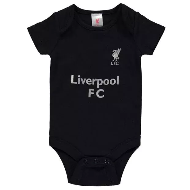 Liverpool Bébé Vest Body Noir / Argent Extérieur Kit Tout Tailles Lfc Barboteuse