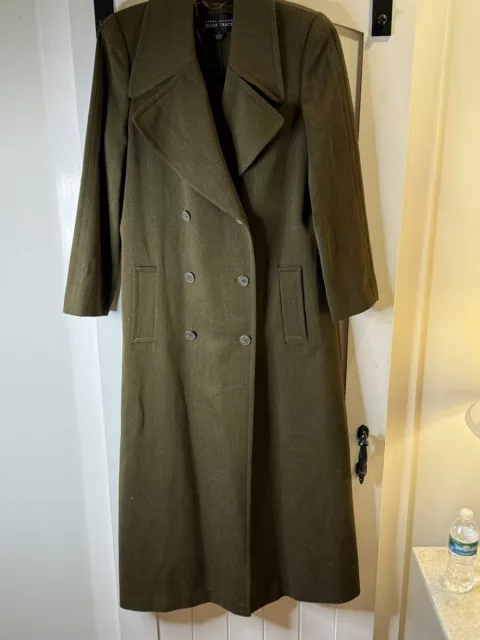 Linda Allard Ellen Tracy Womens Olive Wool Long Sleeve Pockets Overcoat Size 8