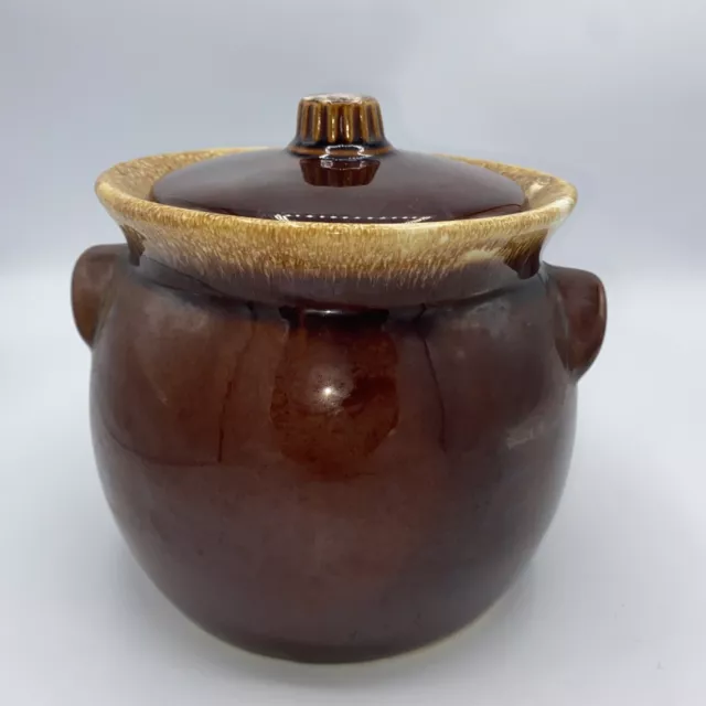 Vintage Hull Oven Proof Bean Pot Brown Drip Crock with Lid