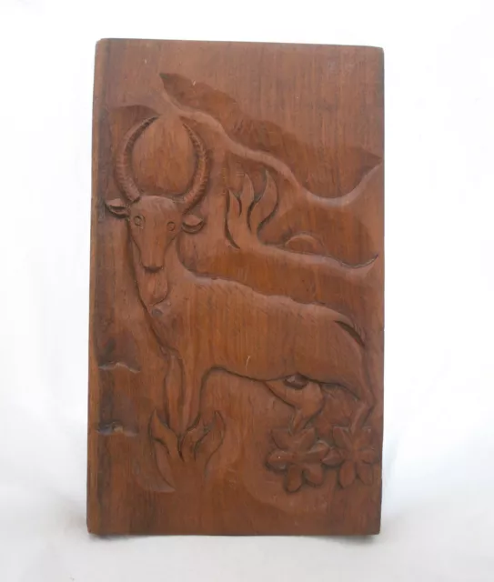 Vintage African Hand Carved Wooden Panel Depicting a Gazelle Plaque Treen