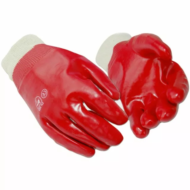 120 Pairs Fully Red PVC Coated Knit Wrist Rubber Gloves Safety Work Glove XL 2