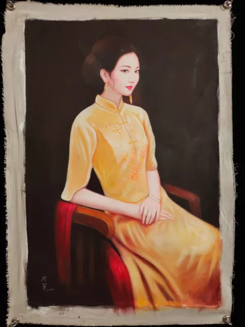 Chinese Hand Painted Canvas Oil Painting " Beauty " By Leng Jun 冷军 10336