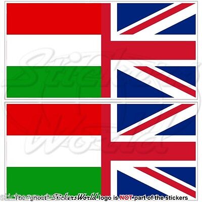HUNGARY-UK Flag, Hungarian-United Kingdom British Union Jack 75mm Stickers x2