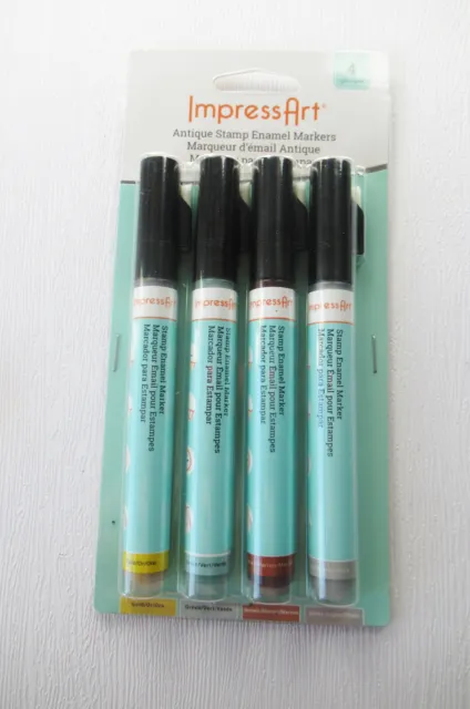 Juego de bolígrafos marcadores de esmalte de estampación ImpressArt - 4 piezas plateados, dorados, marrones, verdes