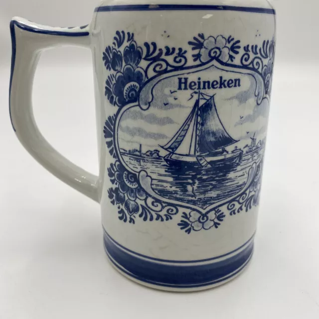 Vintage Dutch Heineken Beer Stein Tankard Delft Blue Mug      K12 2