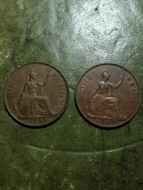 1950 Pair Of George VI One Penny Great Condition SCARCE Date F/VF+