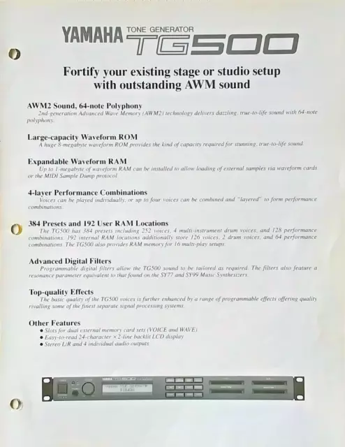 Original Yamaha Brochure for the TG500 Rack Mount Synthesizer, Printed in Japan.