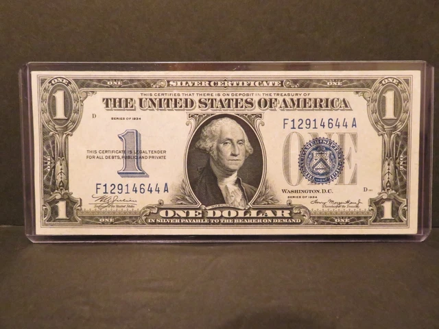 $1.00 Silver Certificate “Funny Back”, 1934, Fr. # 1606 AU+ ~ 1024-2