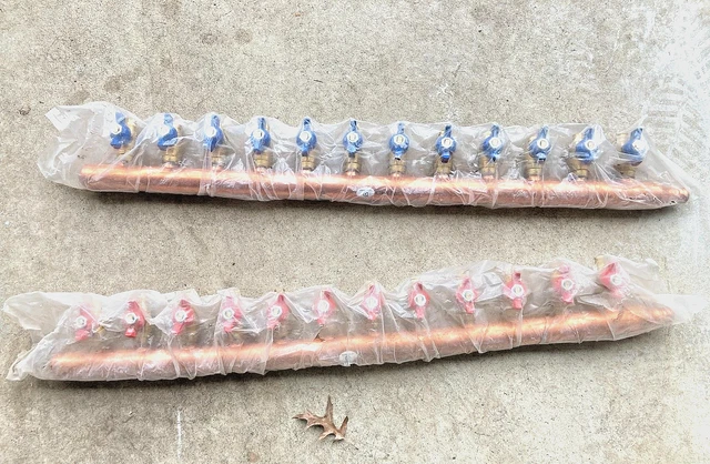 12 -Port Closed  Copper PEX Manifolds, 1 Inch Trunk, 3/4 Inch, 1/2 In