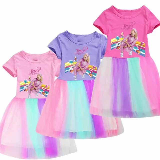 New JoJo Siwa Kids Girls Rainbow Princess Dress Birthday Party Dresses Gift