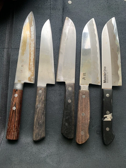 Munetaka Japanese Chef's Kitchen carbon Knife Set 5  SANTOKU Gyuto from Japan