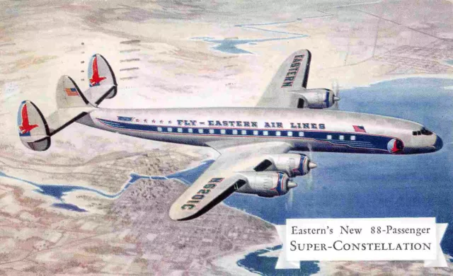 Super Constellation Aircraft Eastern Airlines Plane 1950s postcard