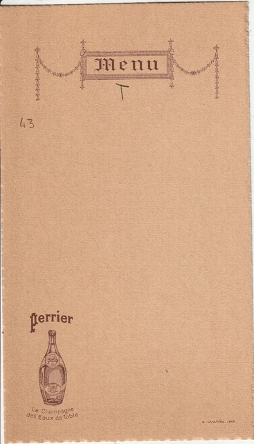 G53 Perrier Menu ""Le Champagne des eau de table
