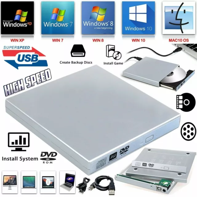 USB To SATA Laptop CD DVD Combo RW Rom Drive External Enclosure Caddy Case Cover