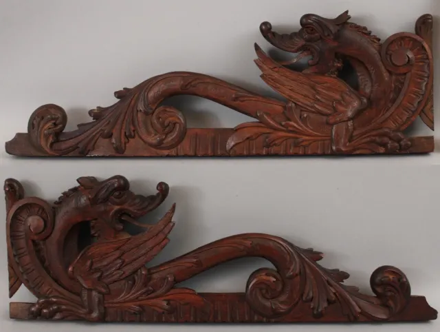 Antique Gothic Architectural Fragment Bracket Carved Wood Goth Dragon Gargoyles