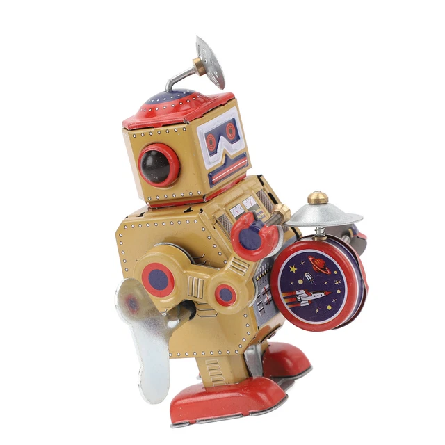 CLOCKWORK DRUMMING ROBOT Toy Iron Wind Up Vintage Robot Exquisite 18.48 PicClick AU