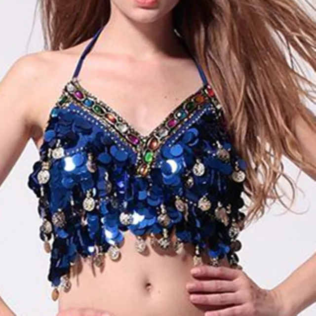 Hot Belly Dance Top Bra  Beaded Sequin Top Halter Dance Costume Bollywood Outfit