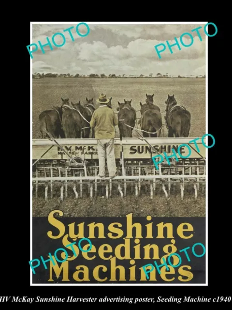 OLD 8x6 HISTORIC PHOTO OF HV McKAY SUNSHINE HARVESTER ADVERTISING POSTER c1940