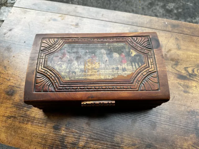 jewelry box wood hand carved and hand painted equestrian