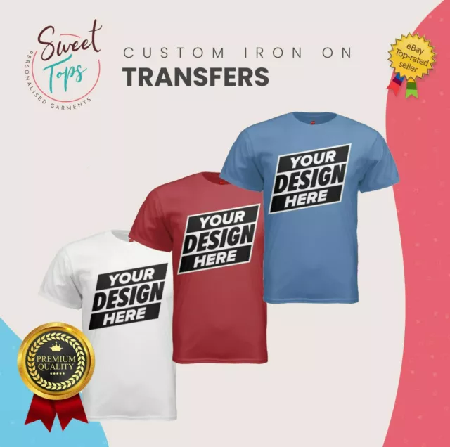 Custom Iron on T-shirt Transfers Personalised Your Image Photo Design Hen  Stag Nights Stickers Fancy Dress 