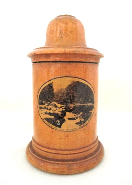 antique,VICTORIAN, MAUCHLINE WARE,Cotton Reel Holder,"The Strid Bolton Woods"