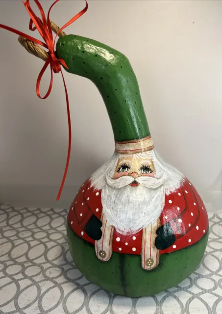 Christmas Santa Claus Hand Painted Paper Mache Gourd Rustic Primitive Folk Art