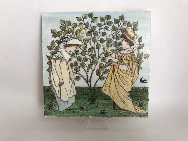 Antique English Victorian E.B.S Hand Painted Ceramic Tile #2