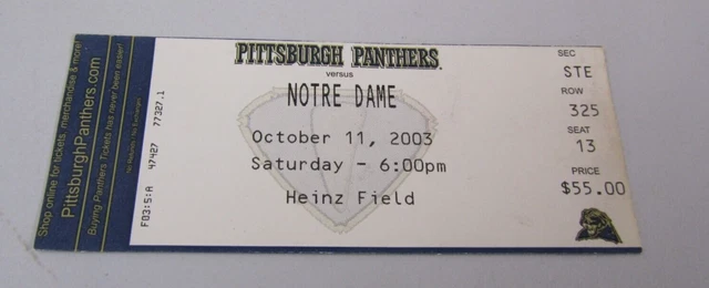 2003 Pitt Panthers Notre Dame Fighting Irish College Football Game Ticket Stub