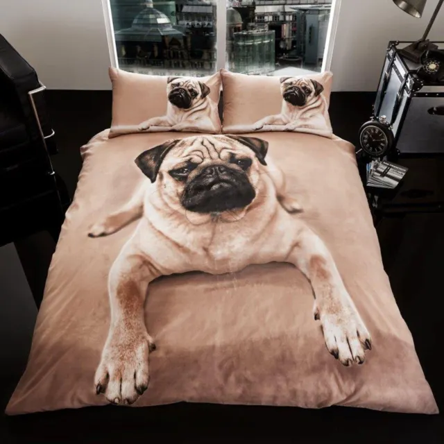 Pug King Size Duvet Cover Set Puppy Dog Brown Reversible Bedding