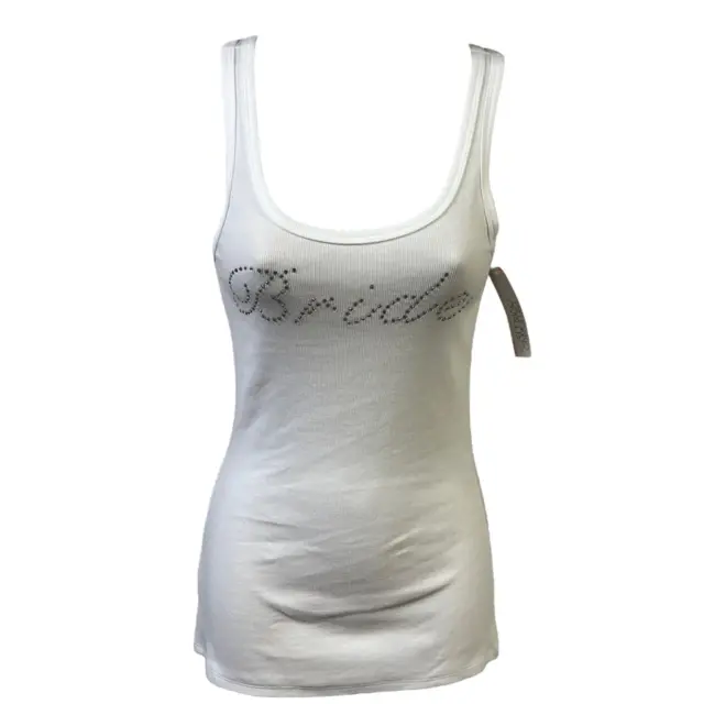 Bride Womens Gilligan & Omalley Bridal Tank Top White Rhinestones Bling S New