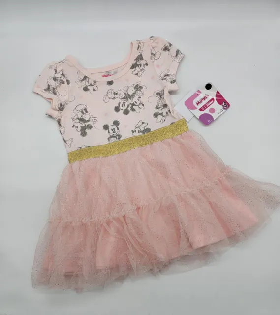 Disney Minnie Mouse Pink with Gold Trim Tutu Dress Girls Size 12 Months