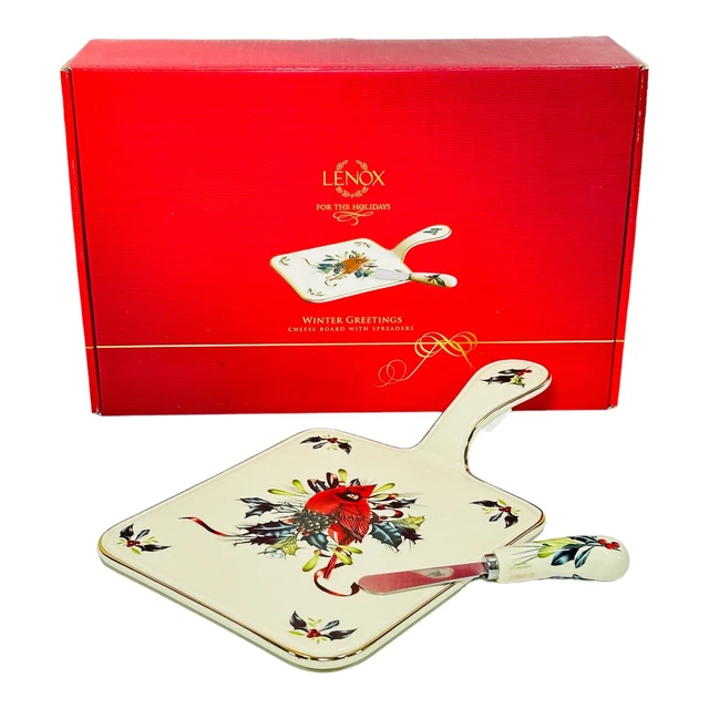 Lenox Winter Greetings Cheese Board w/Spreader 761999 Cardinal Christmas Holiday