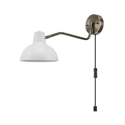 Elon 1-Light Matte White and Antique Brass Plug-In or Hardwire Wall Sconce
