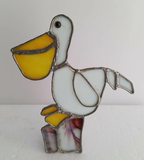Pelican Stained Slag Glass Sun Catcher Free Standing Leaded Window Sitter Art