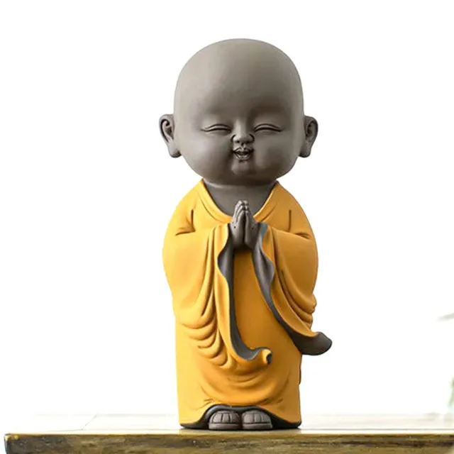 Traditional Buddha Namaste Monk Statue Color Yellow For Gifts & Living Room
