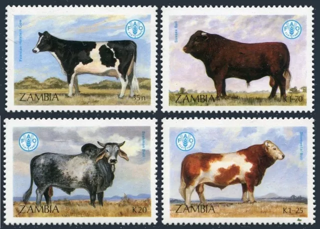 Zambia 418-421, MNH. Michel 429-432. FAO World Food Day 1987. Cows, Bulls.