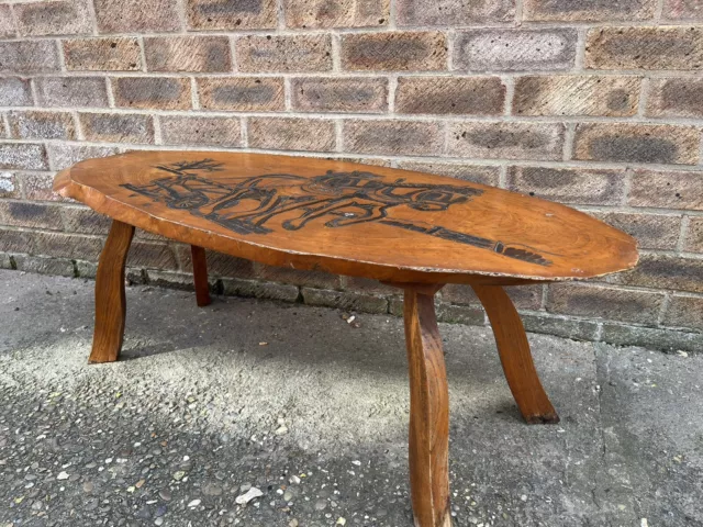 Live Edge Coffee table Carved Arts and Crafts Oak? Side Table