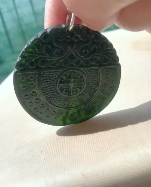 Collana Di Giada Verde Naturale Handcarved E Argento Antico Pendente Giada Verde