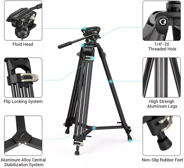 SmallRig AD-01 Heavy-Duty Tripod with Fluid Head for TWO QR Plate Mode- 3751 2