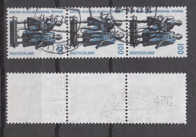 Bund 1934 RM 3er Streifen mit neuer gerader Nummer SWK 100 Pf gestempelt /3