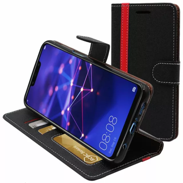 Housse pour Huawei Mate 20 Lite (2018) Etui Coque Portefeuille, Noir / Rouge