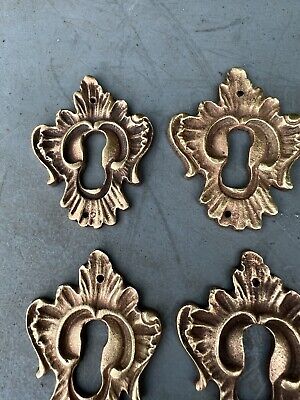 4 vintage Ornate French Gilt brass escutcheon Door Lock key hole 3