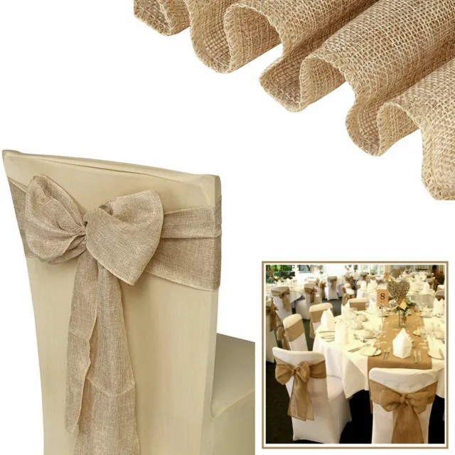 7”x108” Hessian Sashes Chair Cover Bows Burlap Vintage Wedding Party Chair Decor