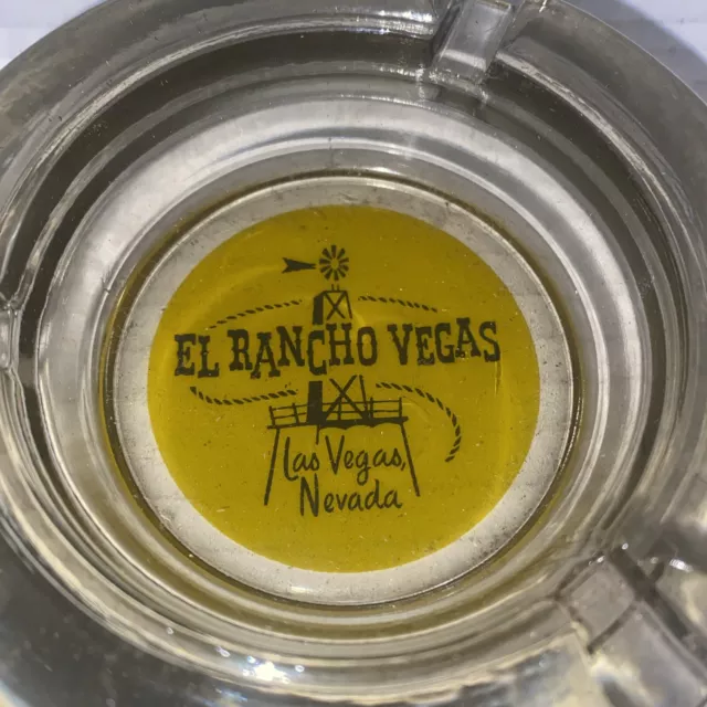 El Rancho Casino Vintage Glass Ashtray Round Clear w Weather Vane Logo Las Vegas
