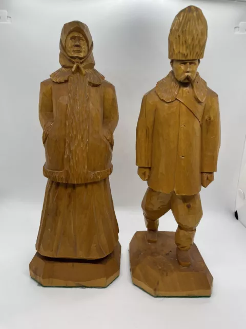 Vintage Carved Wooden Man And Woman Figures