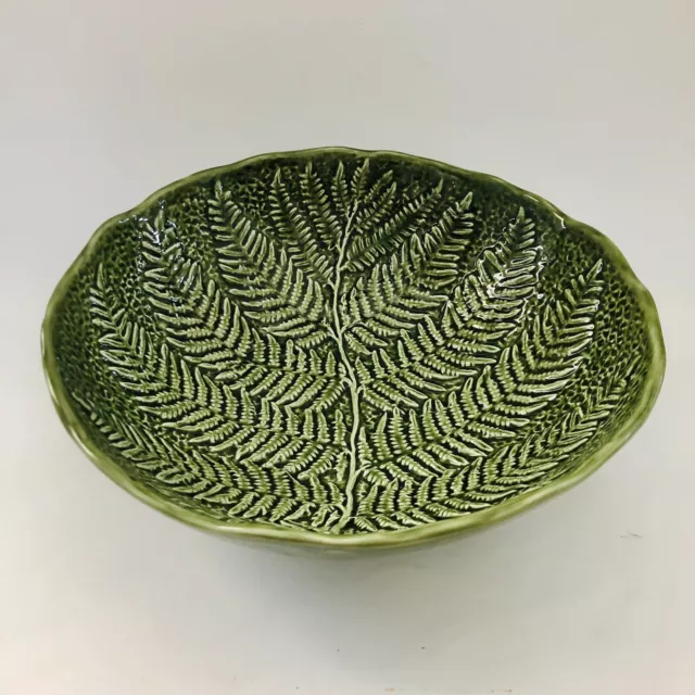 Olfaire Ceramic Art Pottery Fern Majolica Serving Salad Bowl Green Portugal