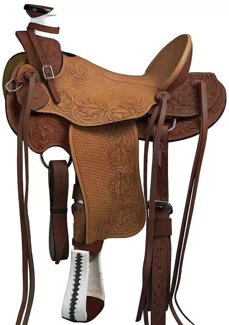 Selle Roper Ranch WILDRACE Western en cuir marron foncé sculptée à la main