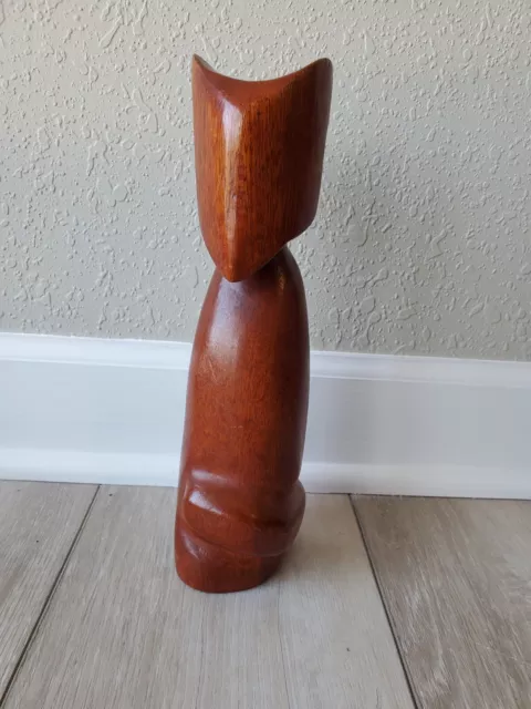 Mid Century Modern Teak Sculpture Cat Modernist